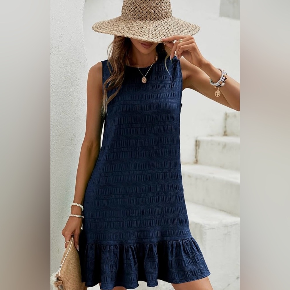 Sleeveless Blue Dress with Ruffle Hem
